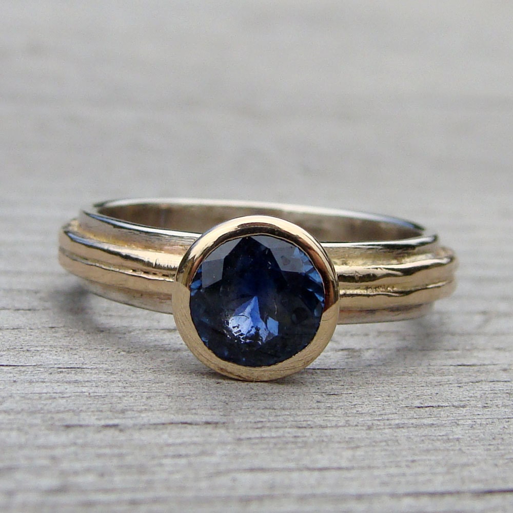 CLEARANCE - Fair Trade Montana Sapphire, Recycled 14k Yellow Gold, and Recycled 14k White Gold Ring, size 6 - Wedding or Engagement