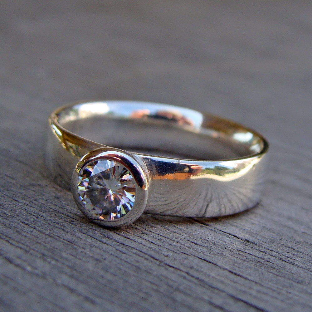 Moissanite and Recycled Palladium Sterling Silver Wedding Ring, Made To Order