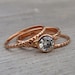 Moissanite and Recycled 14k Rose Gold Stacked Engagment Ring and Wedding Band Set - Diamond Alternative - Made to Order
