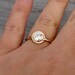 CLEARANCE - Moissanite and Recycled 14k Yellow Gold Halo Engagement or Wedding Ring, size 6.75 - Diamond Alternative