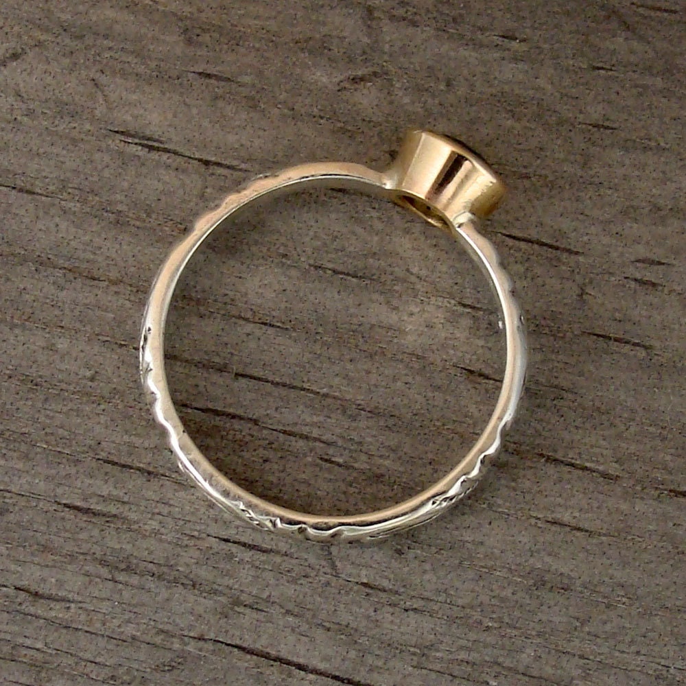 Afghan Tourmaline, Recycled 14k Gold, and Recycled Sterling Silver Wedding Ring, size 7.75
