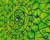 Lush Green Turntable Art. Mandala Painting on Vinyl Record. Bohemian Decor.  Hand Painted Geometric Design.