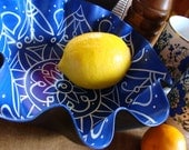 Majolica Blue Mandala Record Bowl - Hand Painted Geometric Design