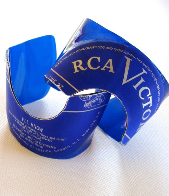Men's Blue Vinyl Record Cuffs. Set of 2