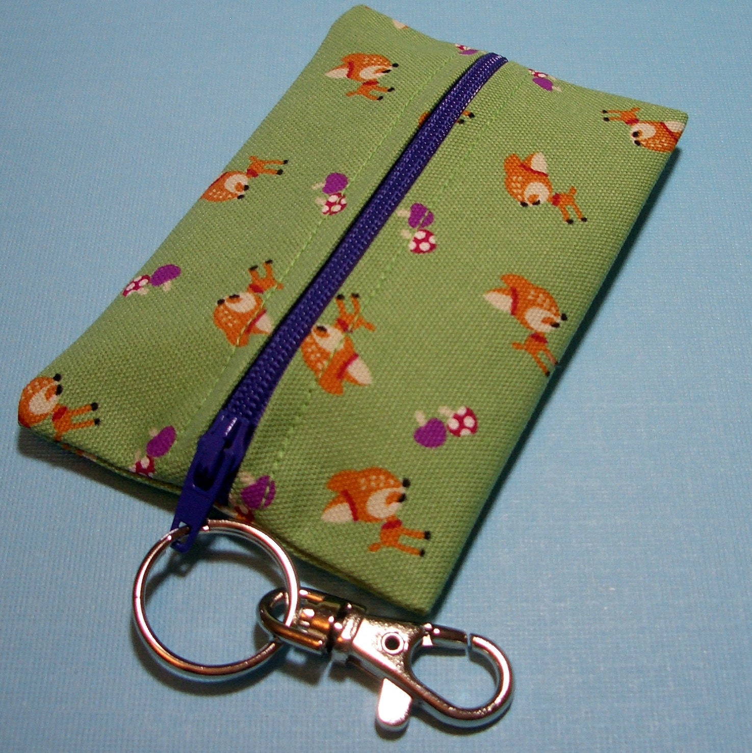 Green Zip It Card Case / Coin Purse - Funky Mushrooms and Deer