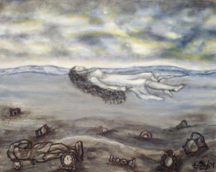 Just above Water, Original Oil Painting, Art Print 8x10, Surreal Art Print
