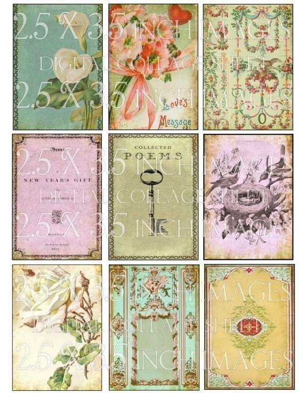 CoLLeCTeD PoeMs 9 atc backgrounds antique skeleton key wallpaper postcards vintage paper digital collage sheet supplies scrapbooking sh23