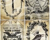 CRoWNeD BLaCK BiRD CaRNiVaL FeRRiS WHeeL antique KeY DIGITAL Collage Sheet altered art scrapbooking craft supplies 32c