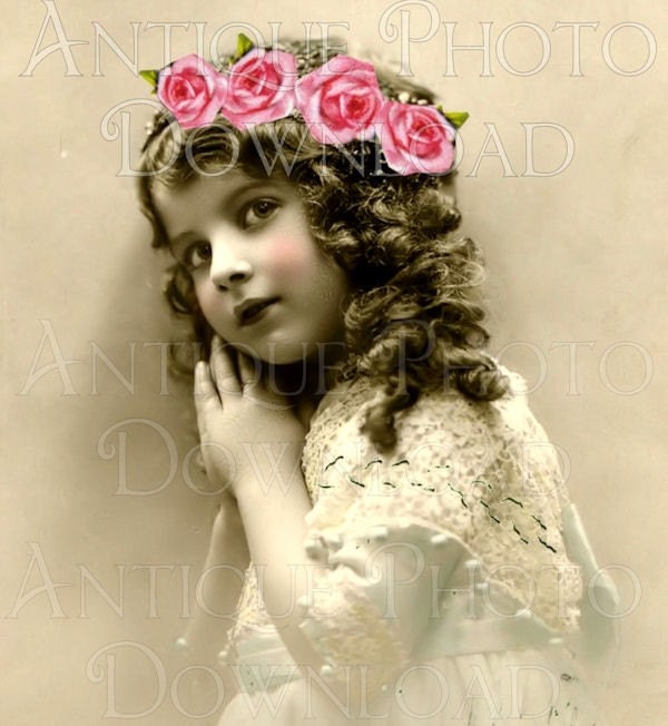 antique PoRTRaiT little girl roses child children digital download scan image sheet collage altered art vintage scrapbooking supplies no.12