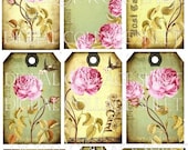 aNTiQUeD RoSeS CoLLeCTioN vintage postcard hang tags digital collage sheet roses paper supplies