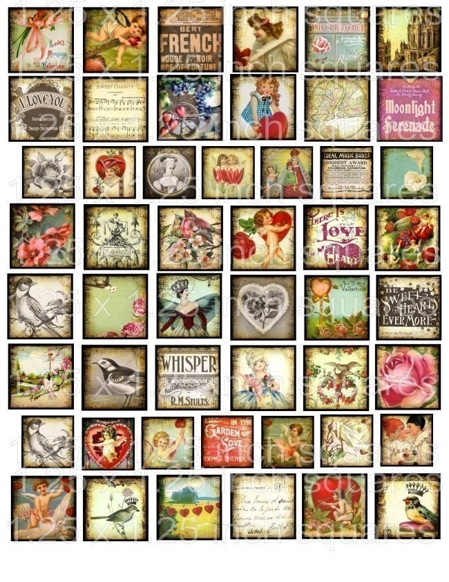 WHiMSiCaL VaRieTy 1 inch 1.25 image block squares digital collage sheet vintage images paper scrapbooking supplies altered art