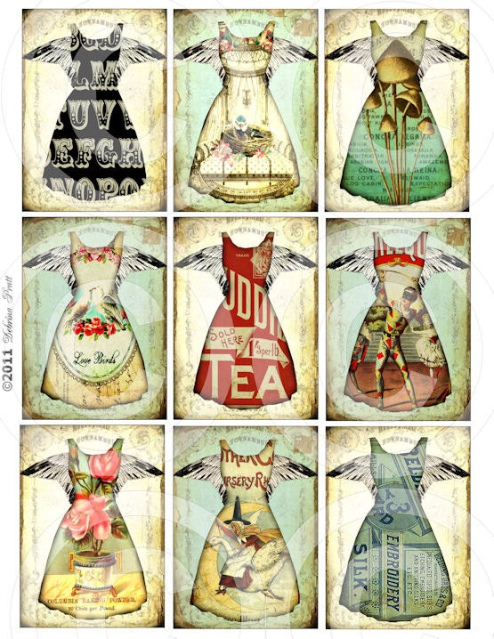 DIGITAL COLLAGE SHEET - printable download - digital graphics / background paper TaTTeReD DReSS CoLLeCTioN