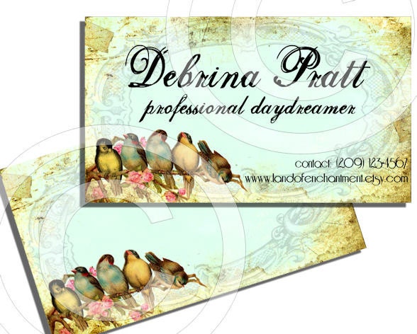 Business Card Template For the love of little birds Robins Egg Blue vintage style printable personalized eTSy SHoP CuSToM PRoDuCT LaBeLs