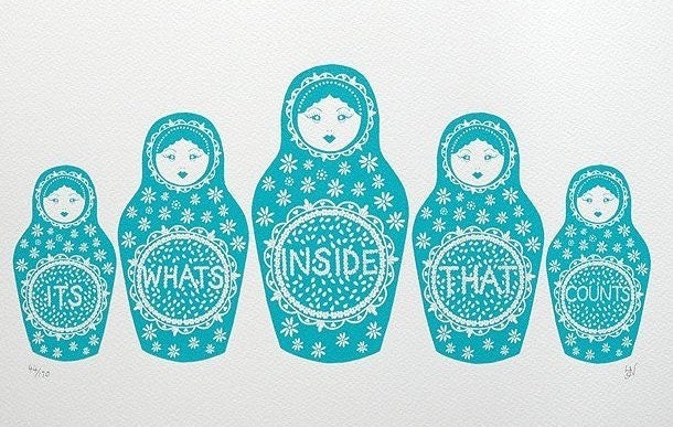 Its whats inside that counts handprinted screenprint in turquoise