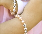 Mother Daughter Personalized Pearl Name Bracelet Set with Princess Crown Charm or Charm of your choice Mommy & Me