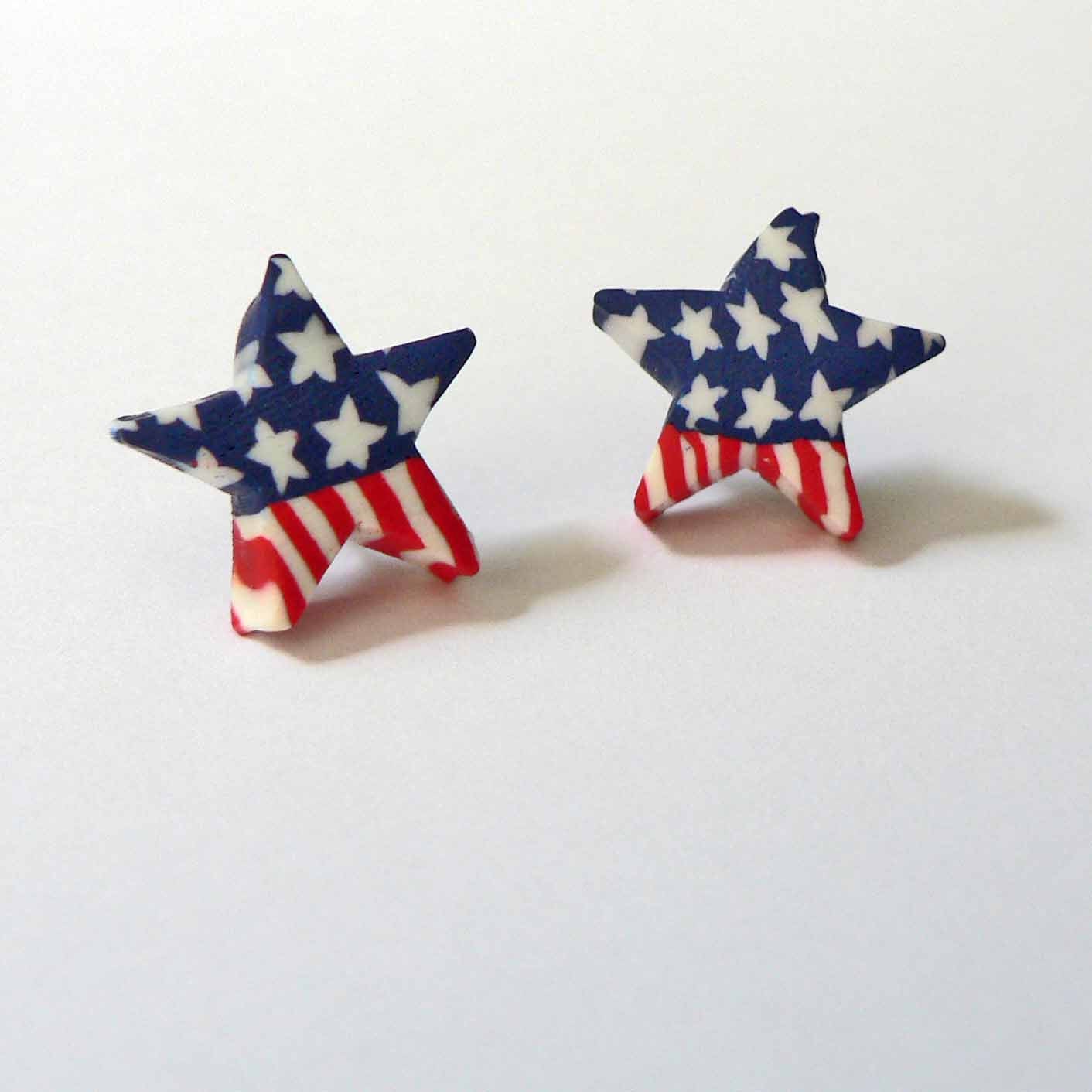 Memorial Day HYPOALLERGENIC Post Earrings Stars and Stripes Red White and Blue Clay Star Earrings Patriotic Jewelry Independence Day