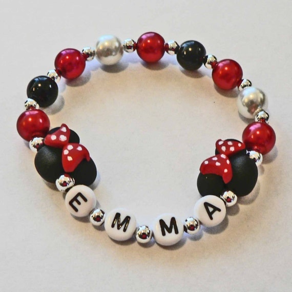 Minnie Mouse Jewelry Bracelet Hypoallergenic Personalized Name Bracelet Children Toddler Kids mini mouse ears Red Black Polka Dots