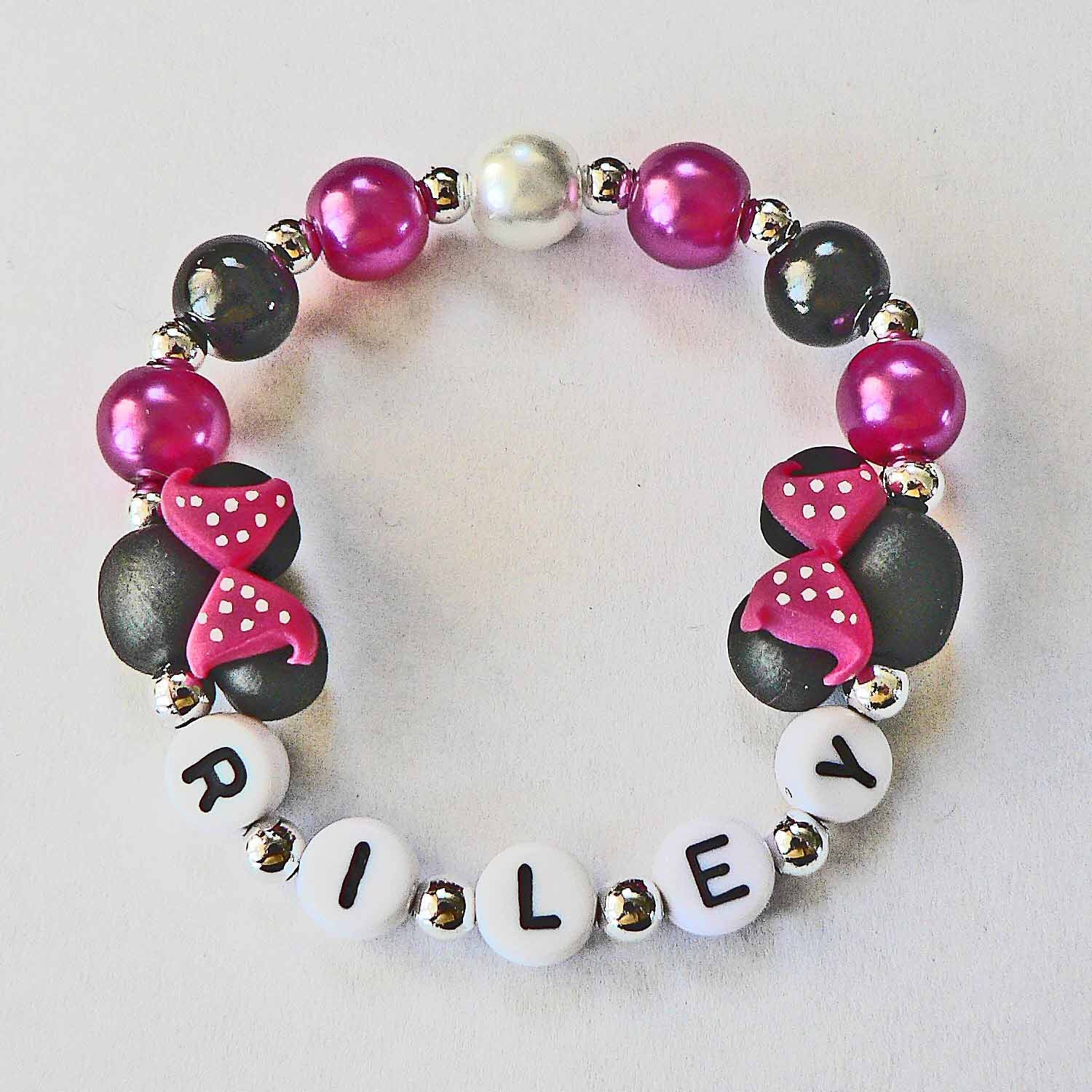 Minnie Mouse Jewelry Bracelet Hypoallergenic Personalized Name Bracelet Children Toddler Kids mini mouse ears Red Black Polka Dots