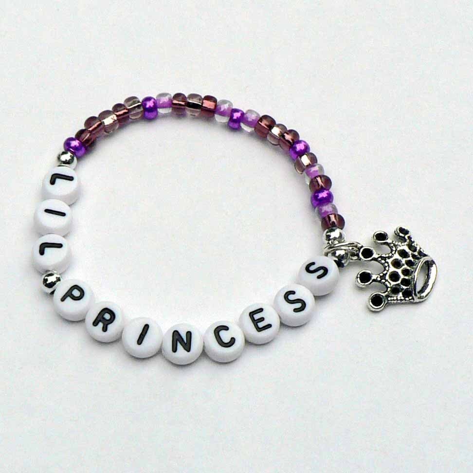 Personalized Princess Party Favors for kids Name bracelet Pink with crown or tiara charm