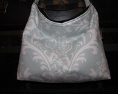 Robins Egg And White Damask Slouch Bag