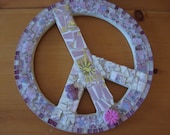 Retro Pink Peace Sign RetRo Broken PLate Wall Art