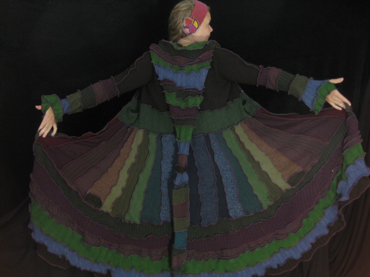 Dream Coat by Katwise -Upcycled Sweater TUTORIAL - Rainbow Gypsy Elf Coat
