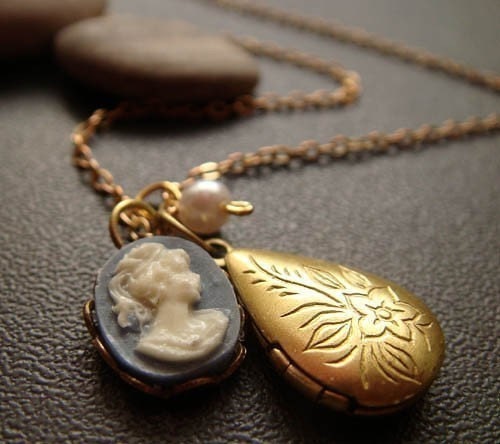 moments like these (periwinkle) . cameo locket charm necklace .