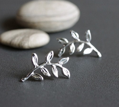 olive branch . silver stud earrings