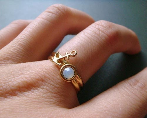 ahoy . silver . anchor stacking  ring . size 8