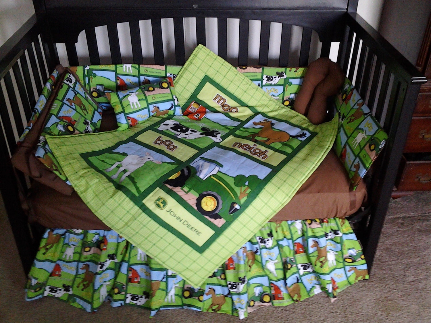 New custom made John Deere baby Crib Bedding Set with adorable farm animals