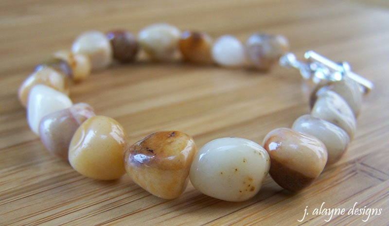 Natural Golden Burnt Amber Jade Jasper Pebble Bracelet