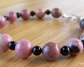 Natural Rhodonite and Jade Bracelet
