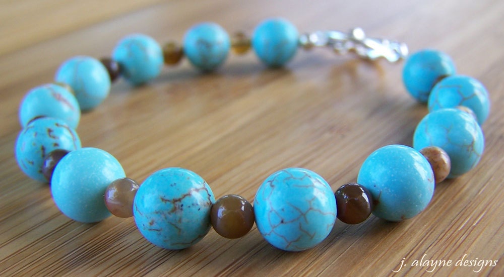 Blue Magnesite and Natural Wooden Agate Bracelet