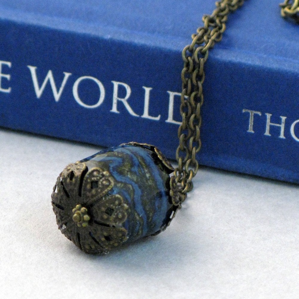 Navy Blue Acorn Necklace
