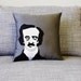 Edgar Allan Poe Decorative Pillow - On Gray Fabric - Halloween Decor