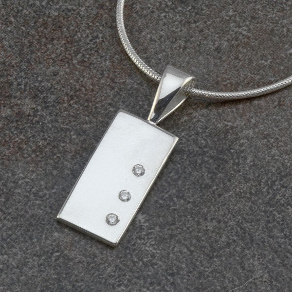 Sterling Silver and Flush Set Cubic Zirconia Contempory Pendant Necklace