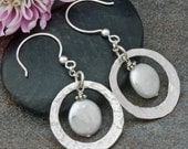 Hammered Sterling Silver Earrings with White Freshwater Coin Pearls