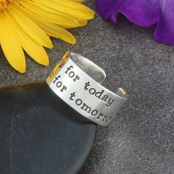 Inspirational Hand Stamped Sterling Silver Adjustable Band Ring - 10mm Wide