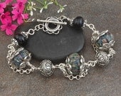 Lampwork Glass Bead, Bali Silver and Sterling Silver Bracelet