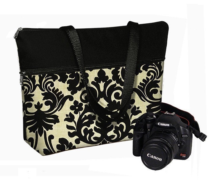Womens Camera Tote Bag DSLR Camera Bag SLR Camera Bag Purse Padded Zipper - Essence Damask