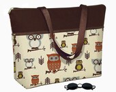 Laptop Tote Bag padded case fits up to 17 inch PC - Cute Owl (RTS)