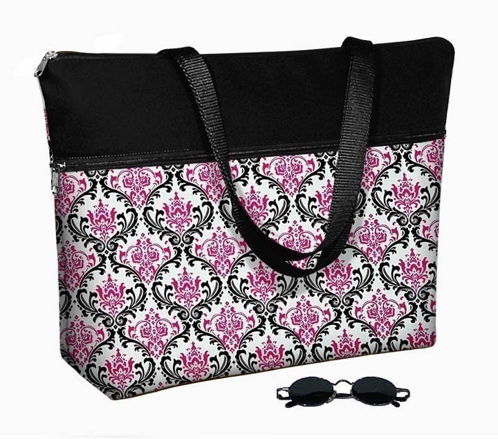 Laptop Tote Bag padded case fits up to 17 inch PC - Madison Damask Pink (RTS)