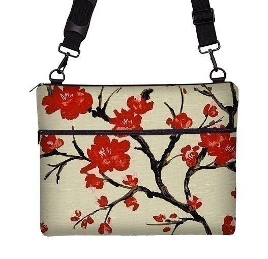Reserved for Mandyco --  LAPTOP SLEEVE  with zipper pocket and adjustable strap -- ASIAN CHERRY BLOSSOM