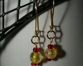 Red, Yellowglass beads  with White accents dangle earrings