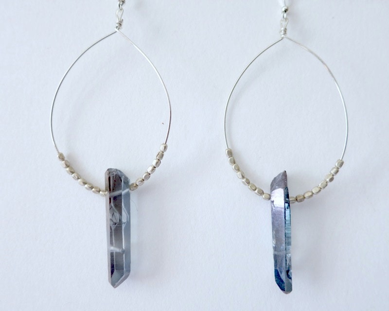 Silver tear earrings with purple quartz