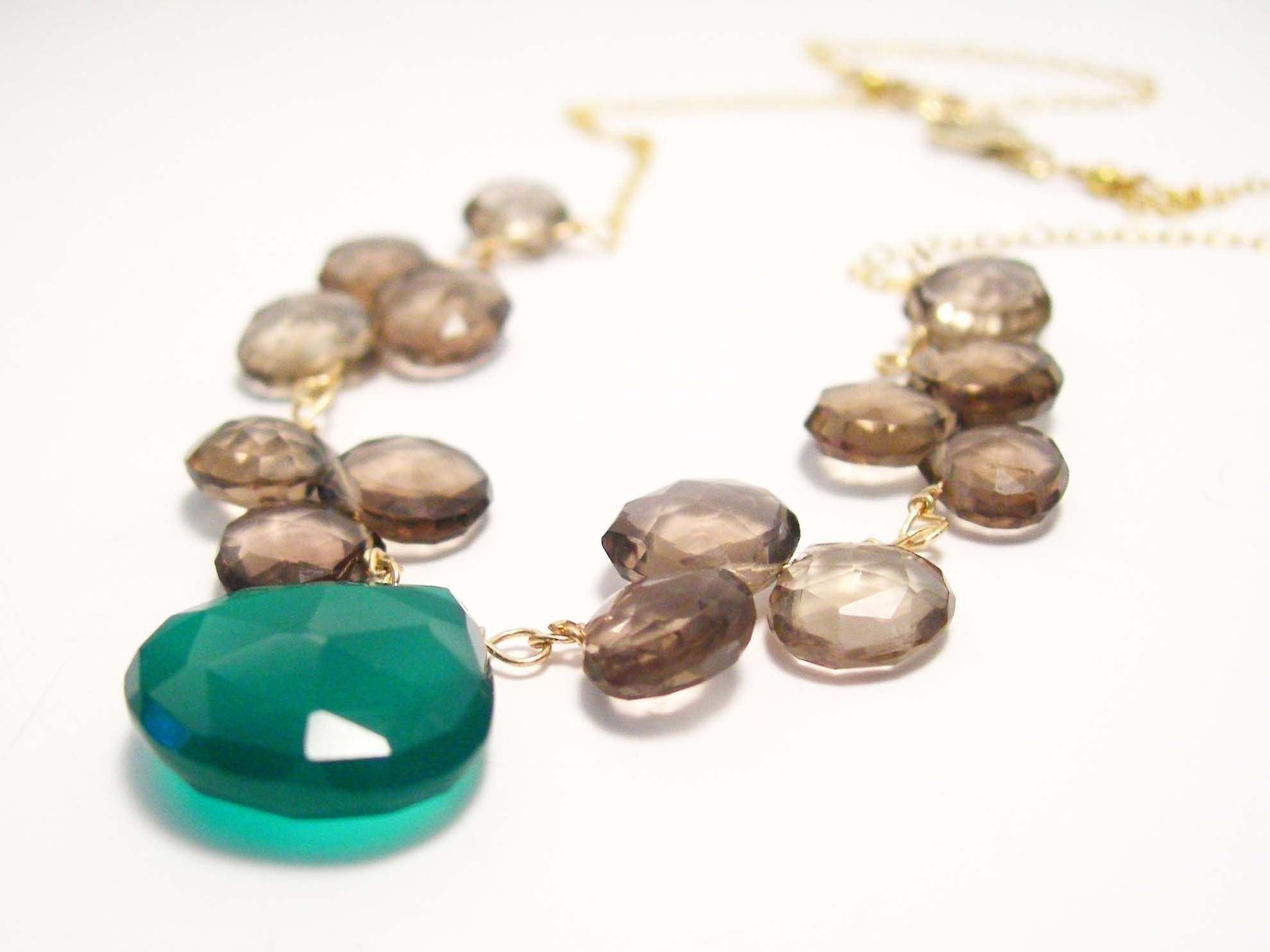 A Thousand Things -  Necklace Green Onyx and Smoky Topaz
