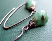 Oxidized Silver Earrings, Emerald Earrings, Gemstone Earrings, Long Earrings