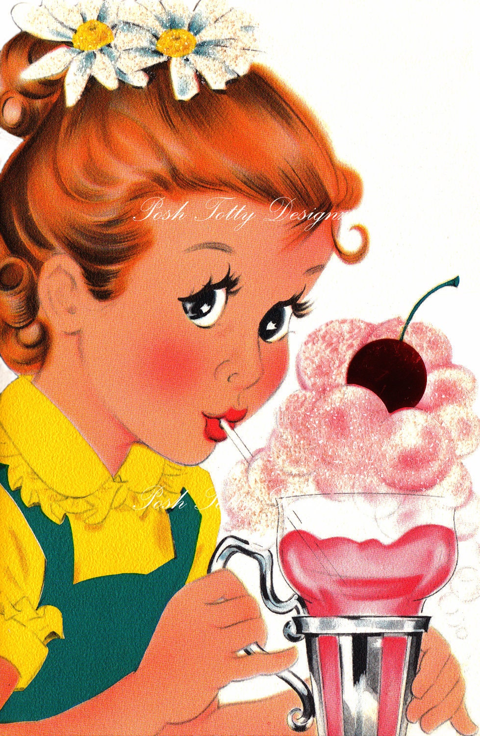 Icecream Sodas Vintage Greetings Card Digital Download Printable Images (184a)