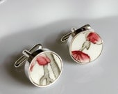 Recycled Plate Silver Plated Cuff Links - Black White and Red - Recycled China