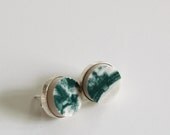 Simple Circle Sterling Silver Recycled Plate Stud Earring - Green and White